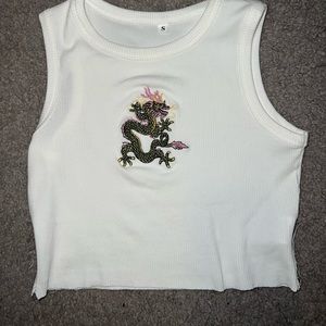 White Ribbed graphic Crop top